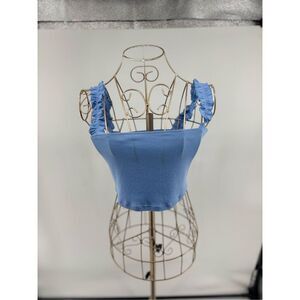 Aritzia Sunday Best Women's Blue Cropped Stretch Ruffle Strap Tank Size Medium